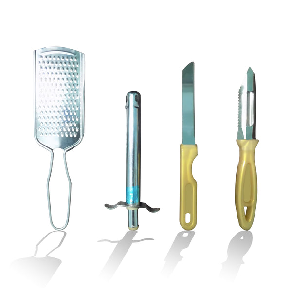 4In1 Combo - Stainless Steel Kitchen Lighter, Knife, Peeler and Smooth Grater
