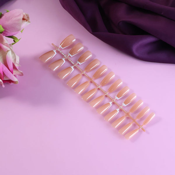 Elegant Nude Glossy Artificial Nail Tips fake nails (24 Pc Set)