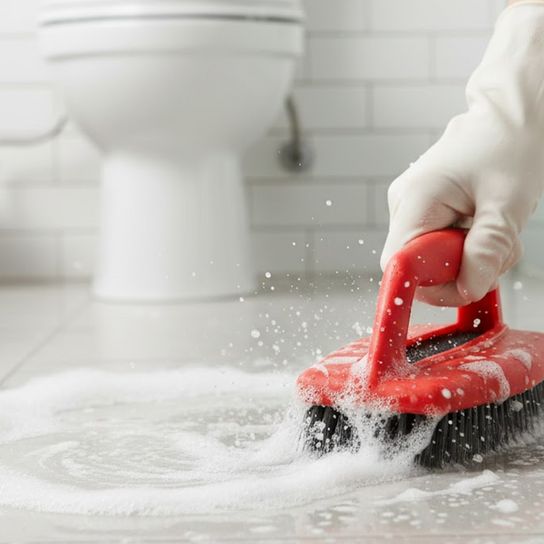 Bathroom Brush with abrasive scrubber for superior tile cleaning