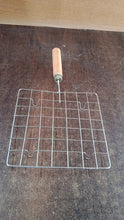 Stainless Steel Square Papad jali, Barbecue Grill Rack with Wooden Handle (1 Pc)